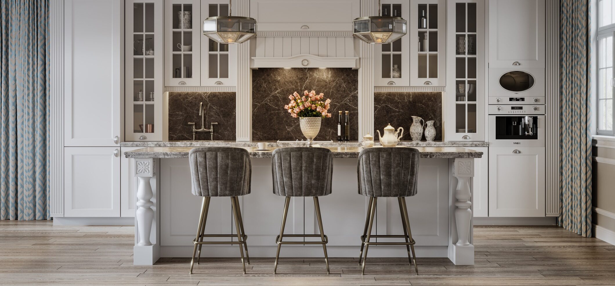 Dining area in a beautiful modern kitchen from a large house