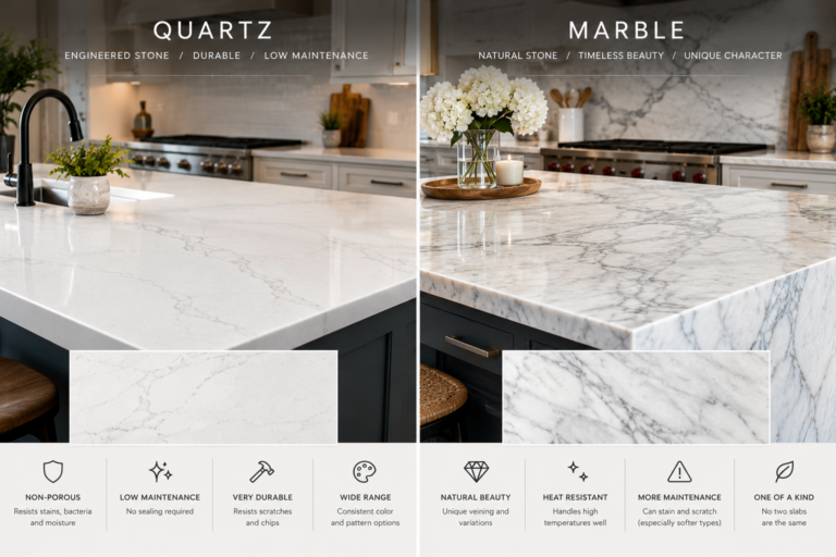 Comparison of quartz and marble countertops